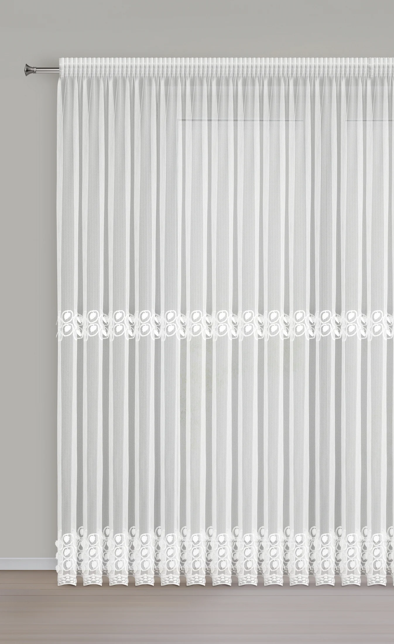 Firana biała zdobiona haftem i efektem 3D 350x250 cm taśma - INGA