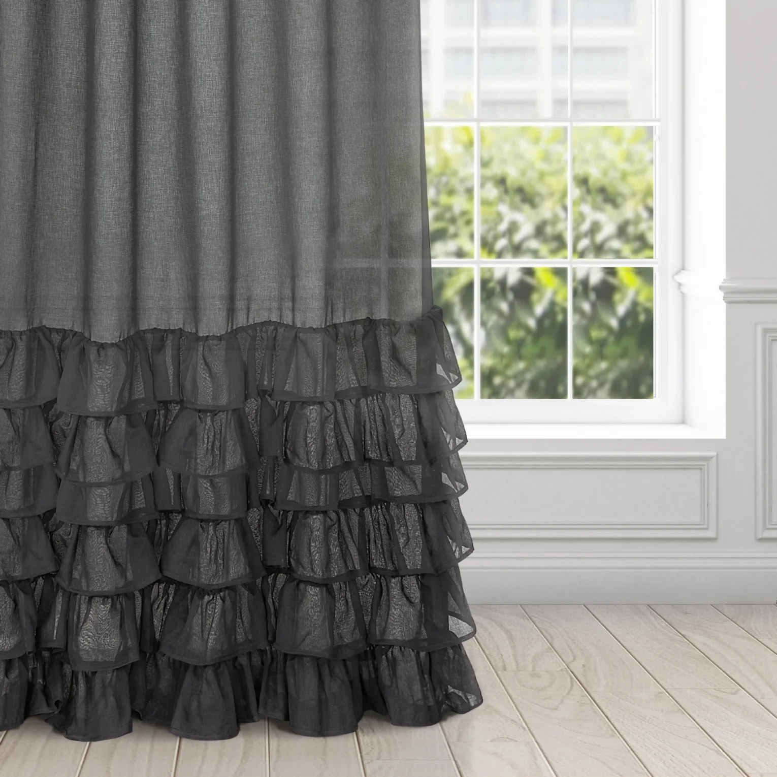 Firana czarna z falbanami 140x250 cm taśma DOLLY DIVA LINE