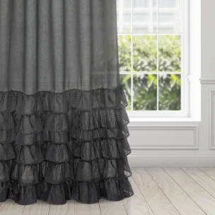 Firana czarna z falbanami 140x250 cm taśma DOLLY DIVA LINE