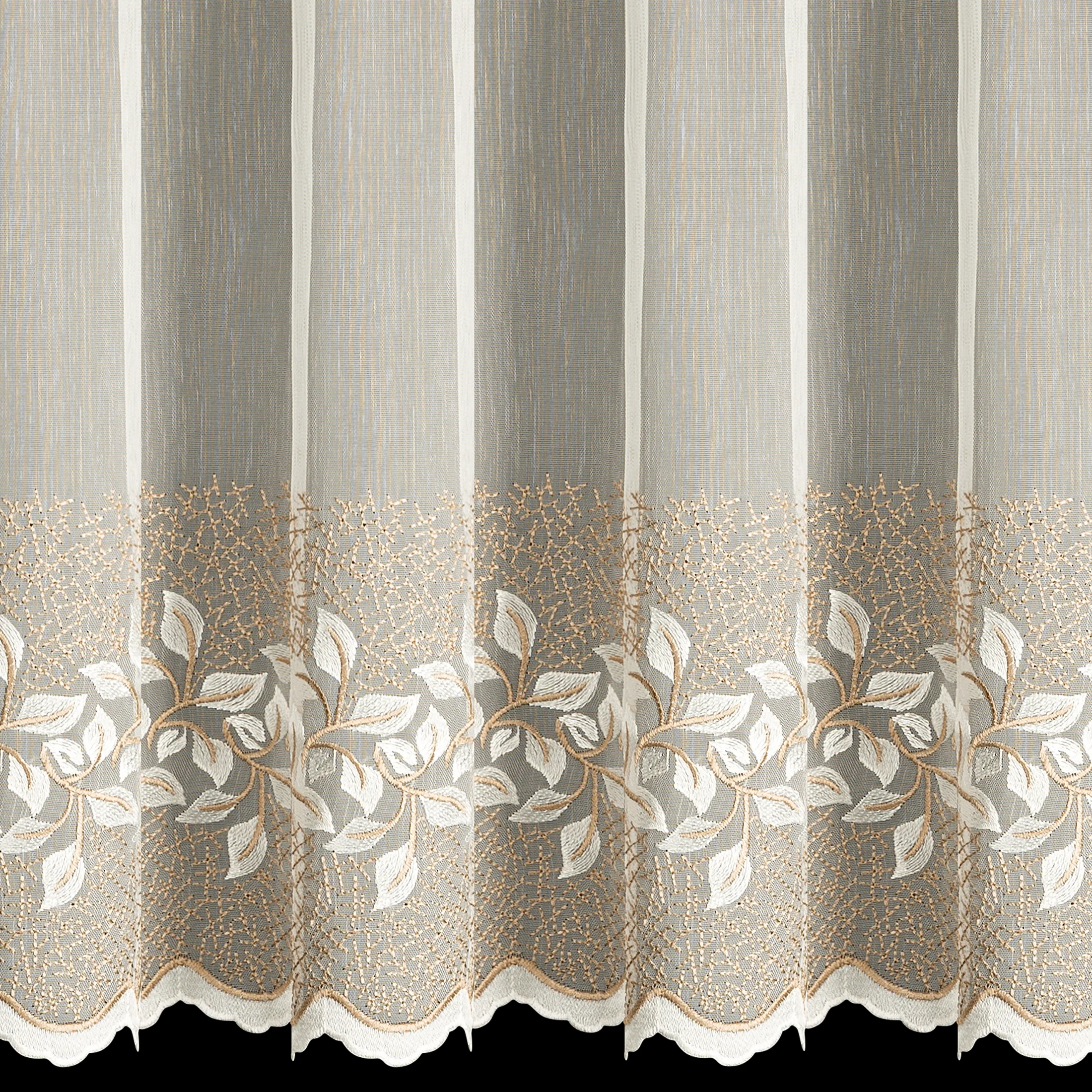 Firana kremowo, beżowa z haftem roślinnym 300x110 cm