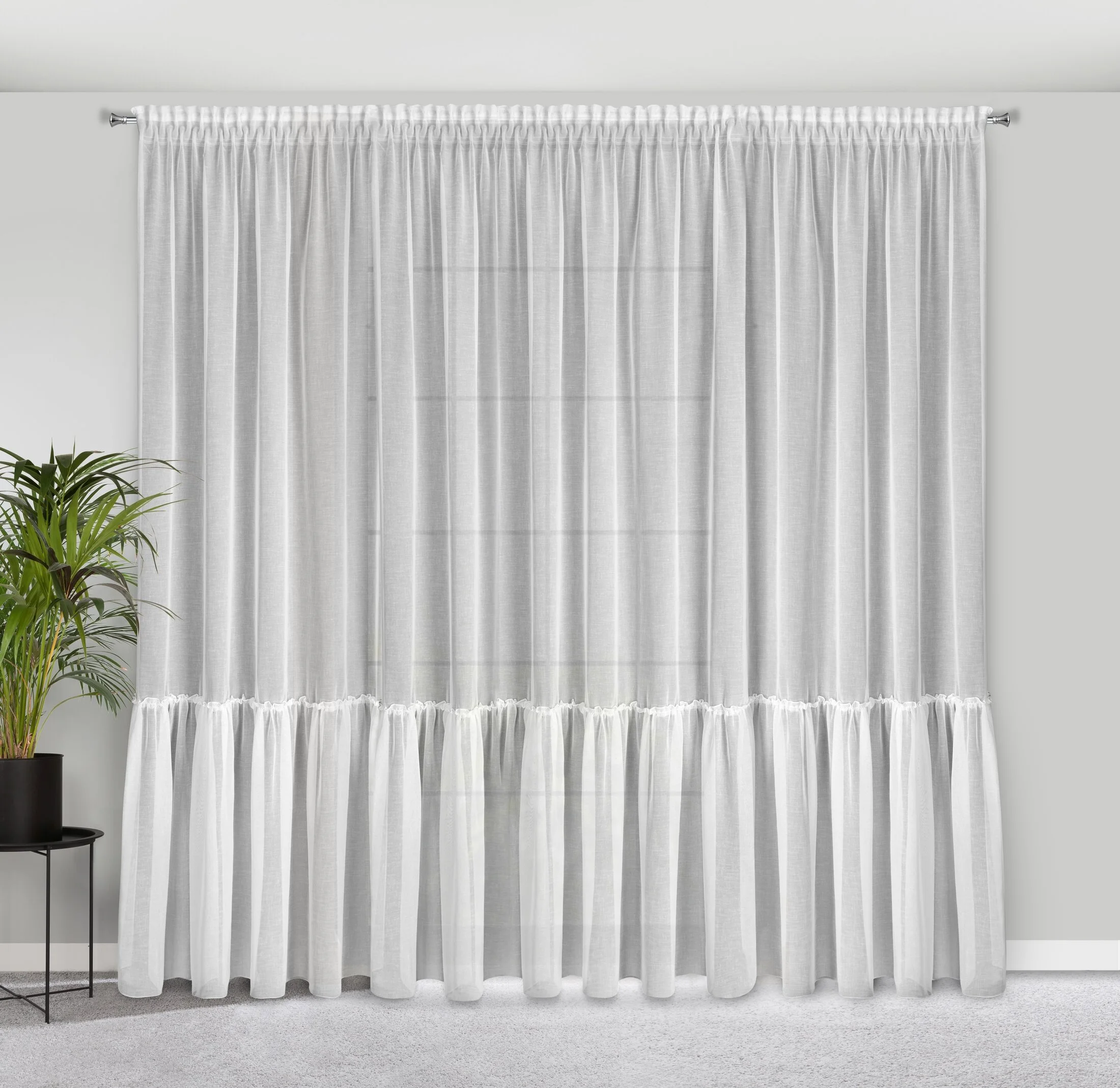 Firana biała z etaminy z jedną falbaną 300x260 cm taśma LENA 1