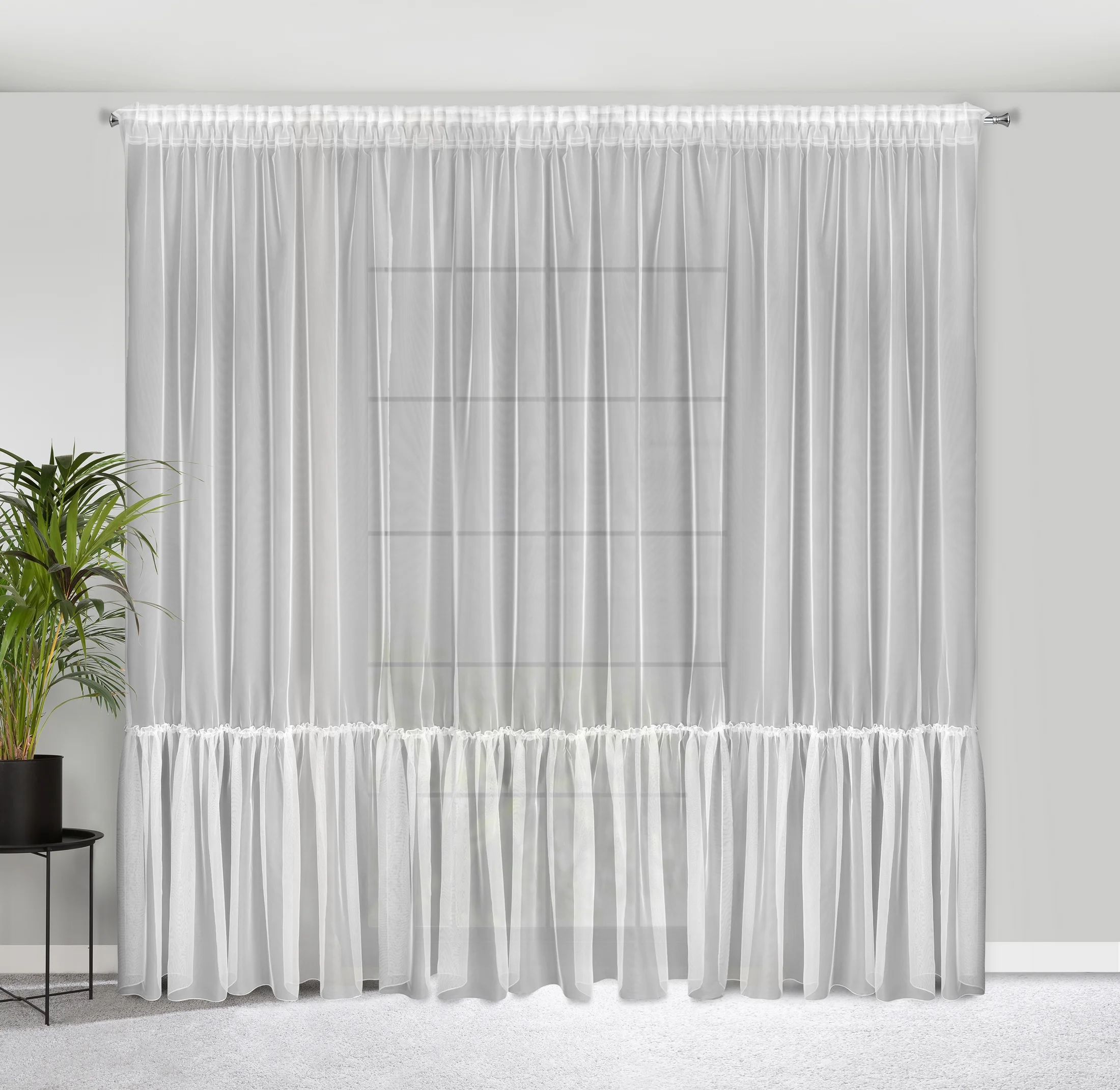 Firana biała z organtyny peru z jedną falbaną 300x260 cm taśma LENA 2
