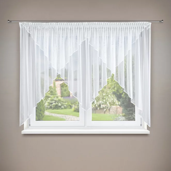 Dekoracja okienna biała z gładkiej markizety asymetryczna 400x160 cm MILENA