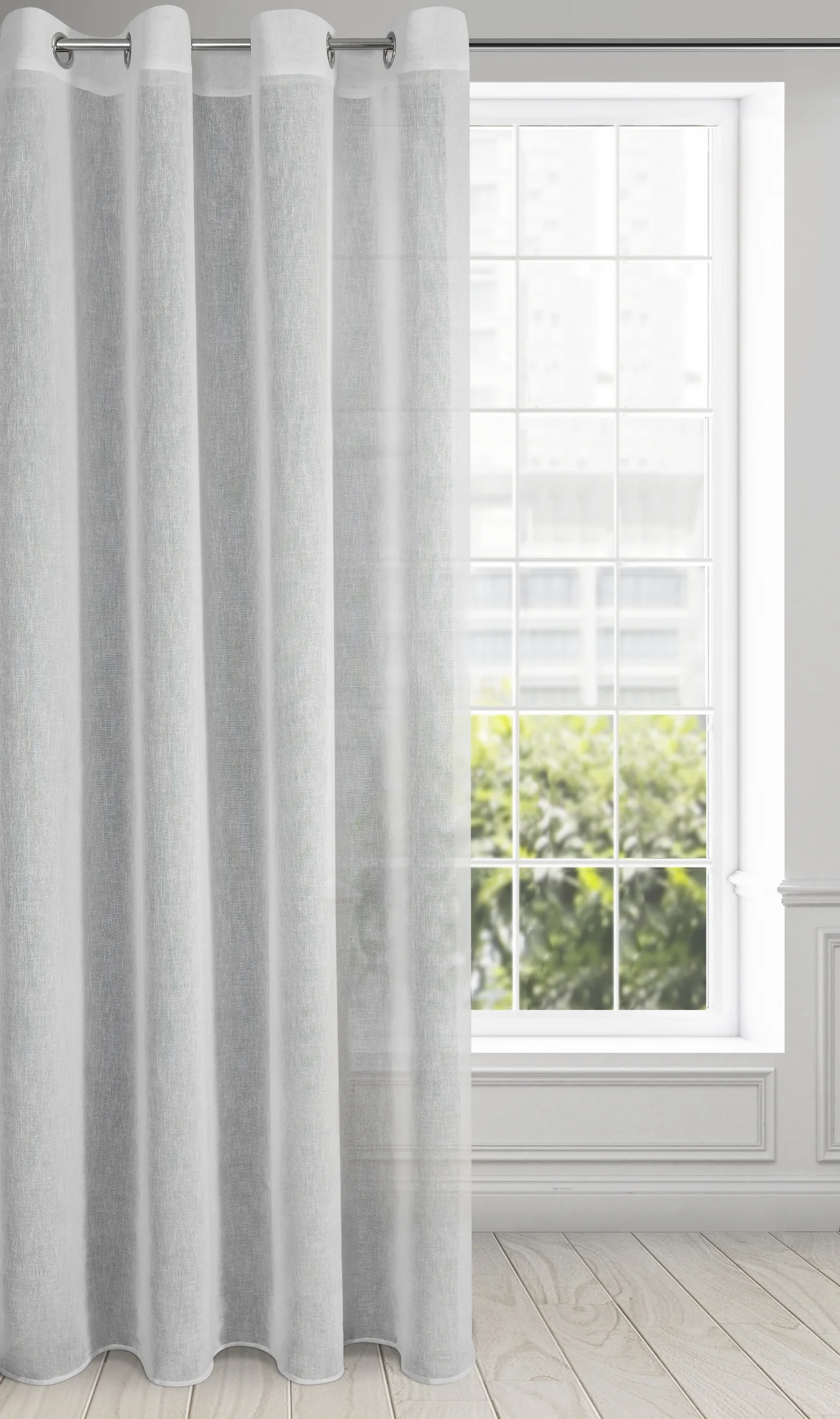 Firana srebrna z etaminy o naturalnym splocie przeplatana subtelnie lśniącą nitką 140x250 cm przelotka - ALICJA