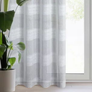 Firana srebrna zdobiona szenilowymi pasami 140x250 cm przelotka AGATA
