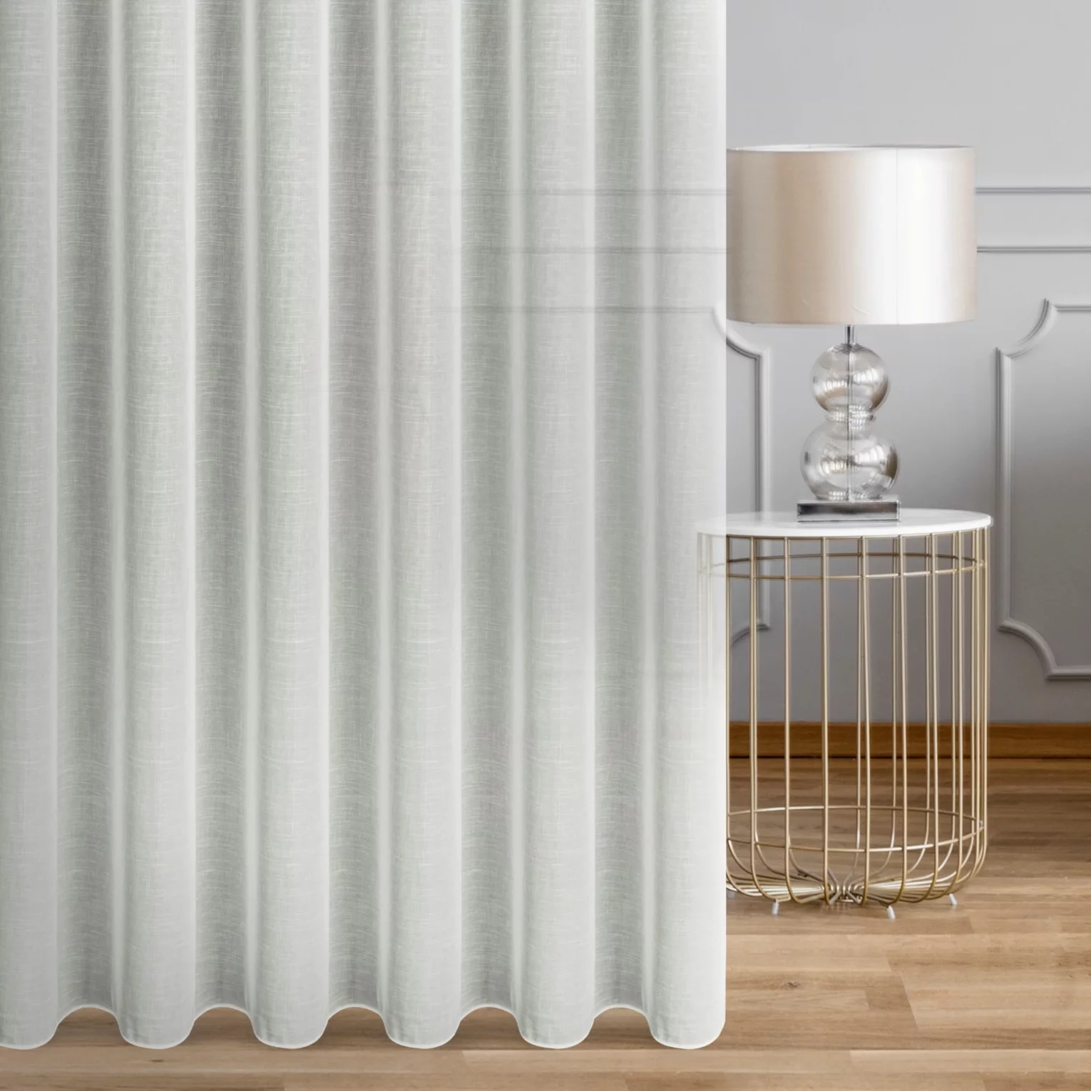 Firana szyta na taśmie fala naturalna z tkaniny o naturalnym splocie, typu ETAMINA