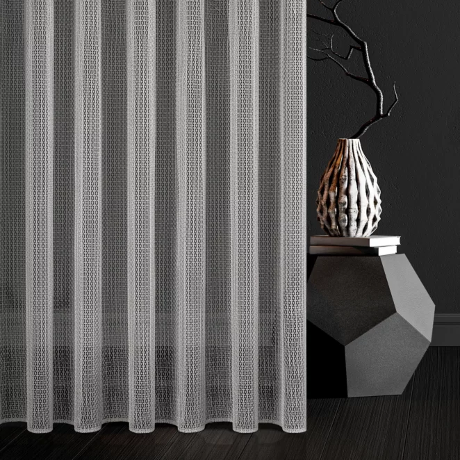 Firana szyta na tunelu MILLEY srebrna z nowoczesnej luźno tkanej matowej siatki