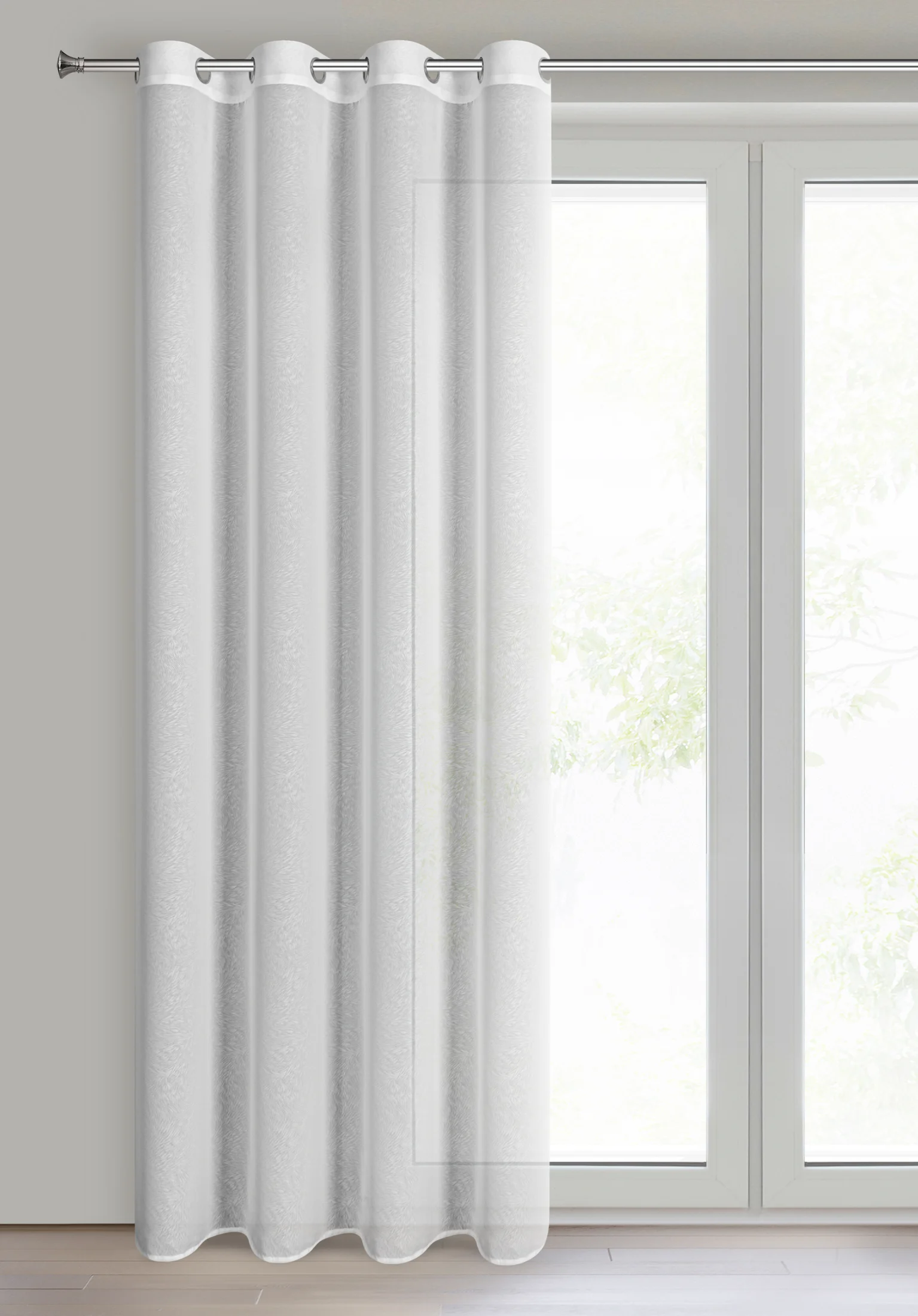 Firana biała z efektem wzoru w listki 140x250 cm przelotka TULSA
