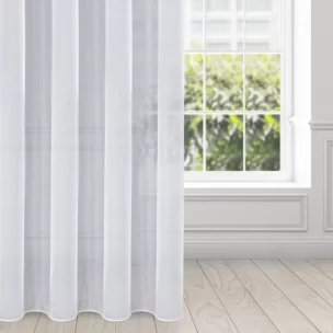 Firana biała z gładkiego mlecznego woalu wykończona szwem obciążającym VIOLET 150x200 cm fala 1:2
