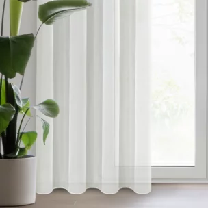 Firana kremowa z gładkiego mlecznego woalu wykończona szwem obciążającym VIOLET 400x200 cm taśma