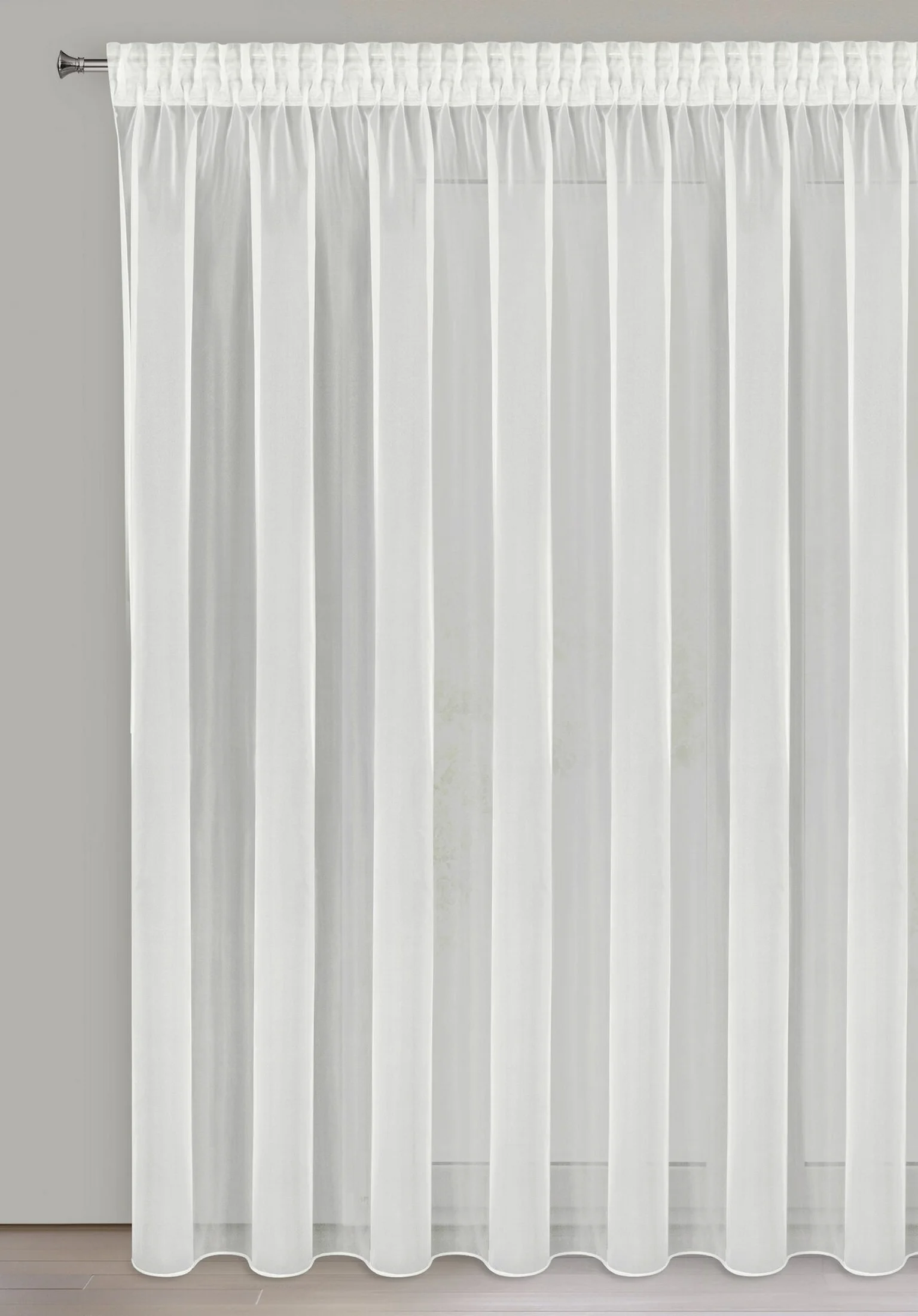 Firana kremowa z gładkiego mlecznego woalu wykończona szwem obciążającym VIOLET 400x250 cm taśma