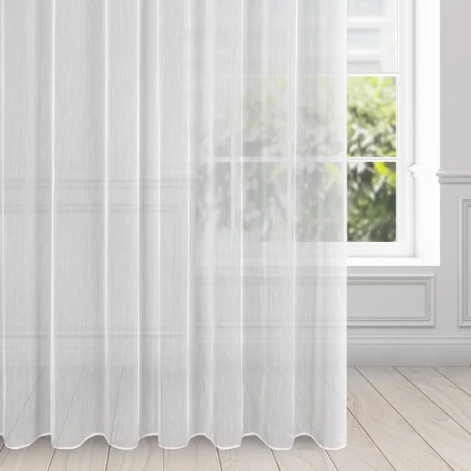 Firana biała z delikatnymi prążkami i efektem deszczyku 350x250 cm przelotka PILAR