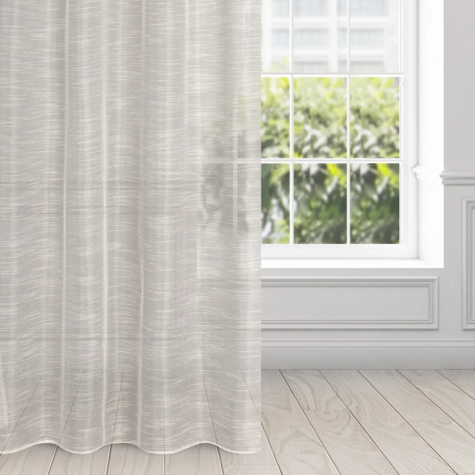 Firana naturalna z rysunkiem poziomych nitek na błyszczącym tle 140x250 cm przelotka RACHEL