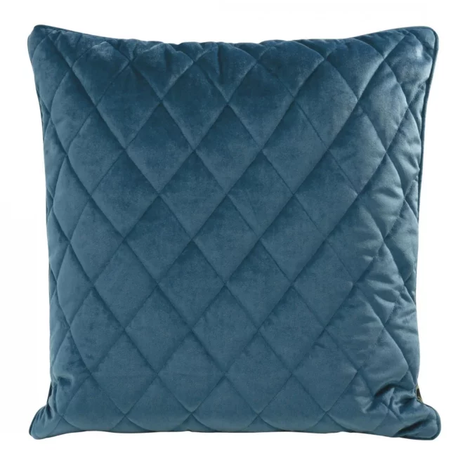Poduszka 50 x 50 cm granatowa pikowana we wzór karo z ozdobną wypustką na brzegach VELVET 28