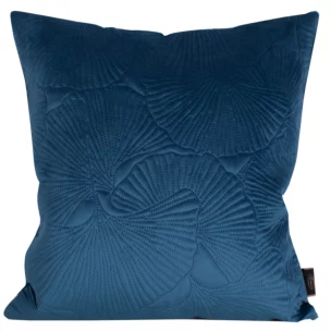 Poszewka na poduszkę 45x45 cm welwetowa kolor granatowy z wytłaczanym wzorem liści miłorzębu VELVET 58 Eurofirany Premium