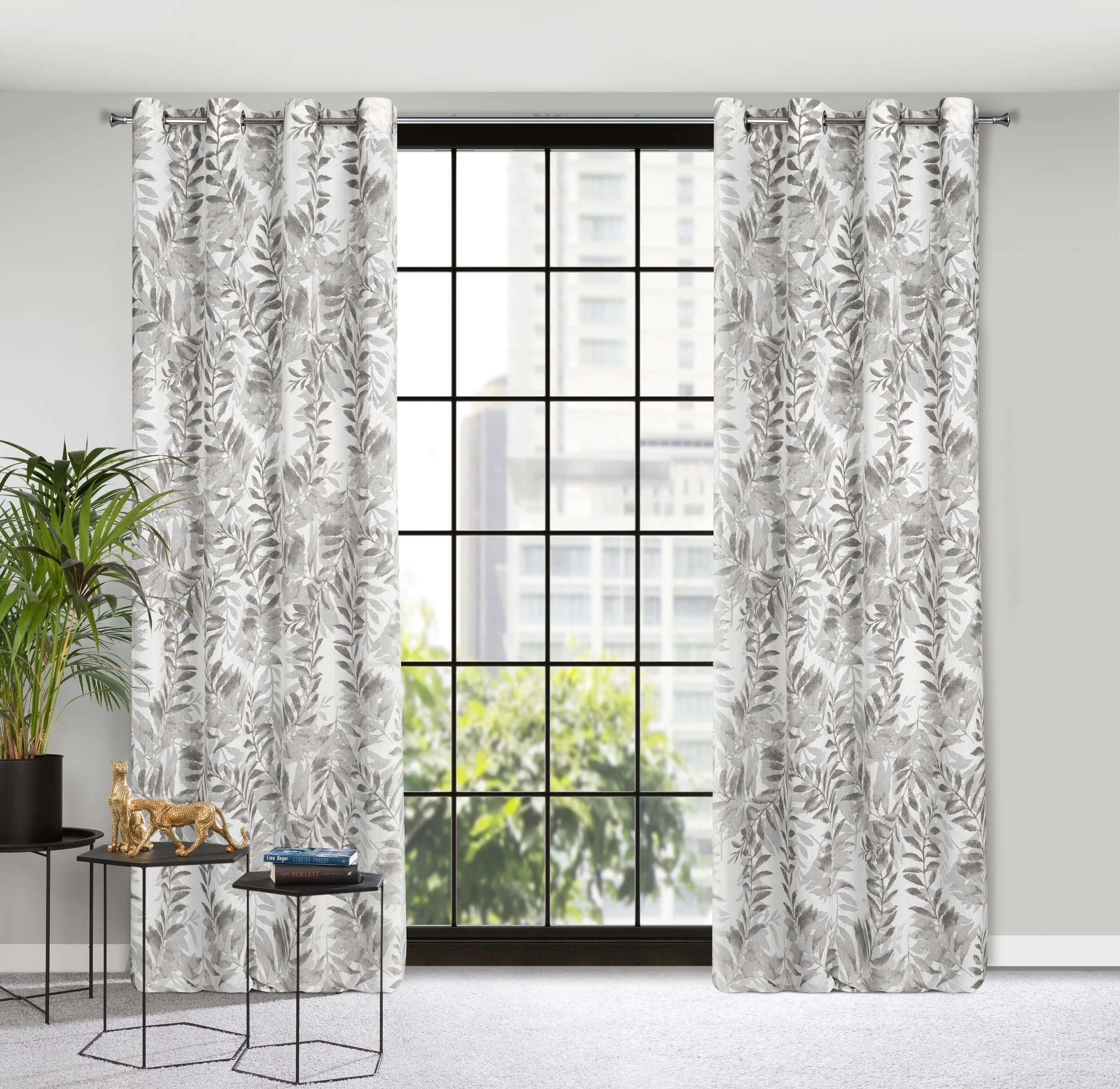 Zasłona naturalna w stalowe liście 140x250 cm przelotka - HARIET