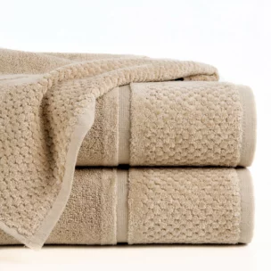 Ręcznik kąpielowy 50x90 cm bawełniany kolor beżowy z efektowną bordiurą 550 g/m2 IBIZA