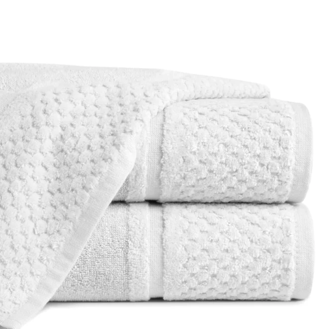 Ręcznik kąpielowy 50x90 cm bawełniany kolor biały z efektowną bordiurą 550 g/m2 IBIZA