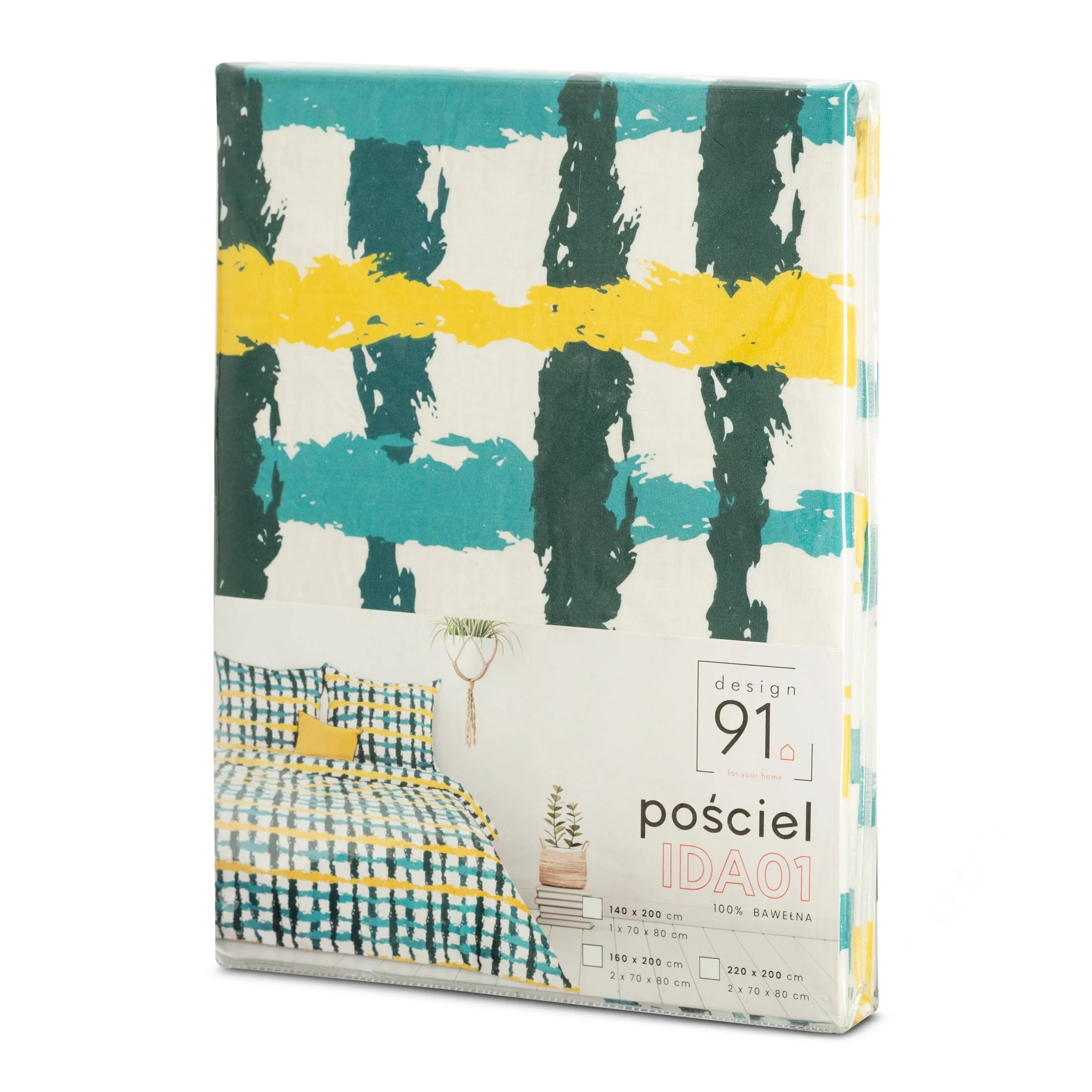 Pościel 140x200 cm bawełniana kolor turkusowy, żółty z motywem kraty IDA Design 91