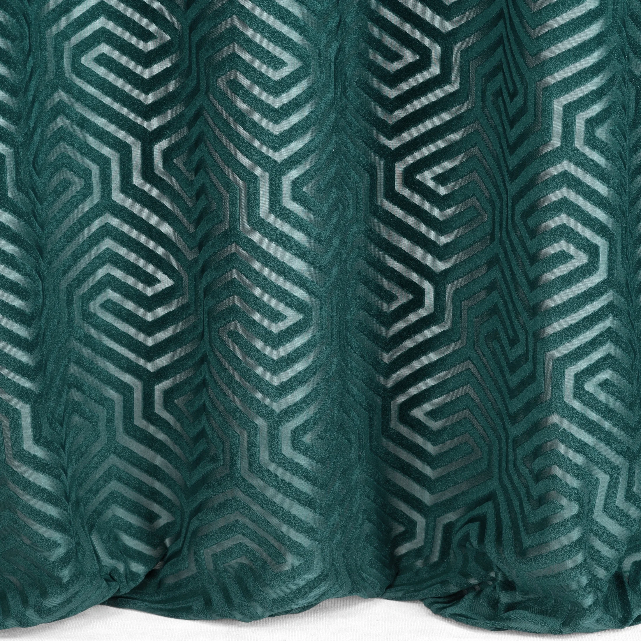 Zasłona welwetowa turkusowa we wzór geometryczny 140x250 przelotka - INGA - Pierre Cardin
