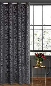 Zasłona welwetowa czarna we wzór geometryczny 140x250 przelotka - INGA - Pierre Cardin