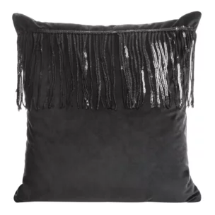 Poszewka na poduszkę 45x45 cm welwetowa czarna z naszywaną dekoracyjną pasmanterią z cekinami JASPER Eurofirany Premium
