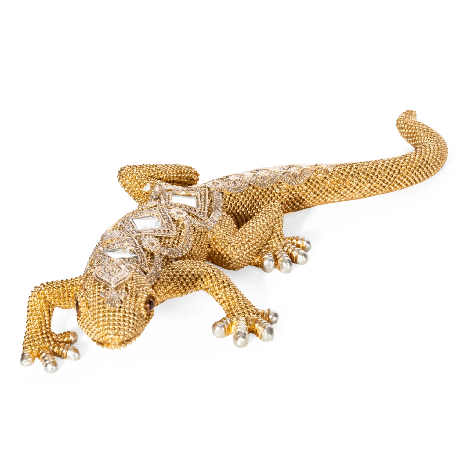 Figurka złota  jaszczurka o drobnym strukturalnym wzorze 25x11x5 cm GATOS