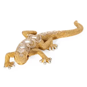 Figurka złota jaszczurka o drobnym strukturalnym wzorze 25x11x5 cm GATOS