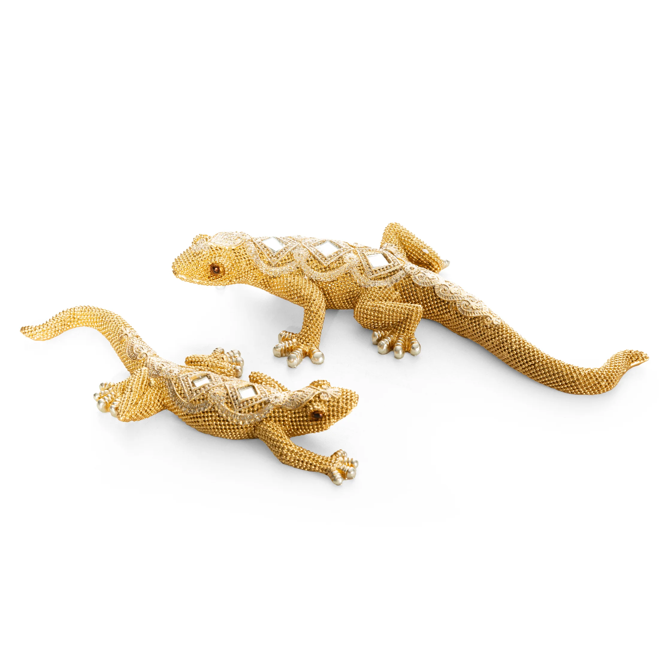Figurka złota jaszczurka o drobnym strukturalnym wzorze 25x11x5 cm GATOS