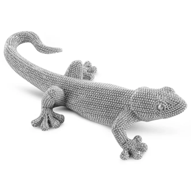 Figurka srebrna jaszczurka o drobnym strukturalnym wzorze 12x25x6 cm ELDO