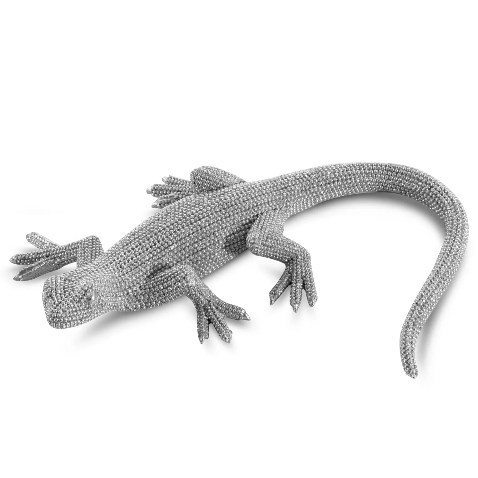 Figurka srebrna jaszczurka o drobnym strukturalnym wzorze 22x18x5 cm ELDO