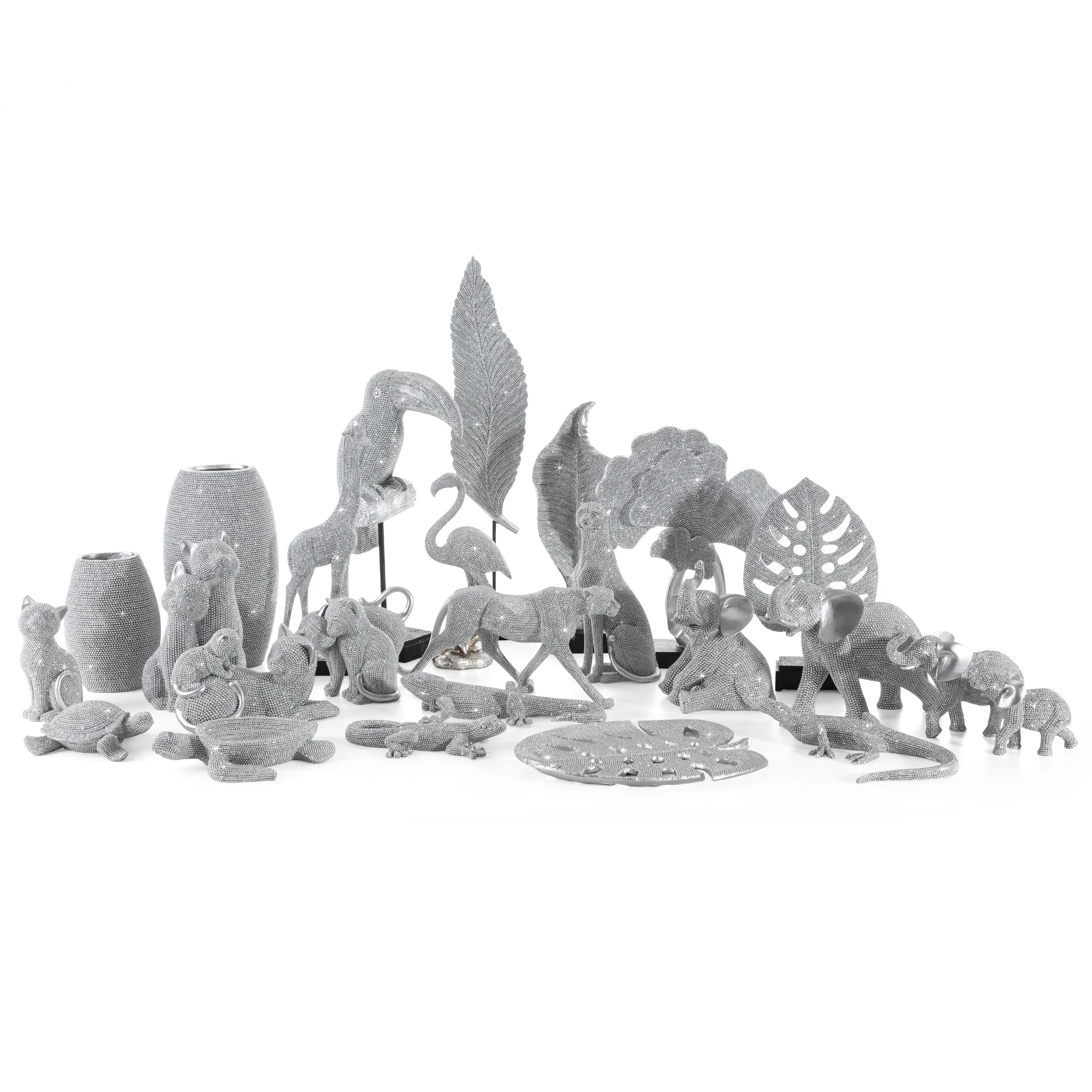 Figurka srebrna jaszczurka o drobnym strukturalnym wzorze 22x18x5 cm ELDO
