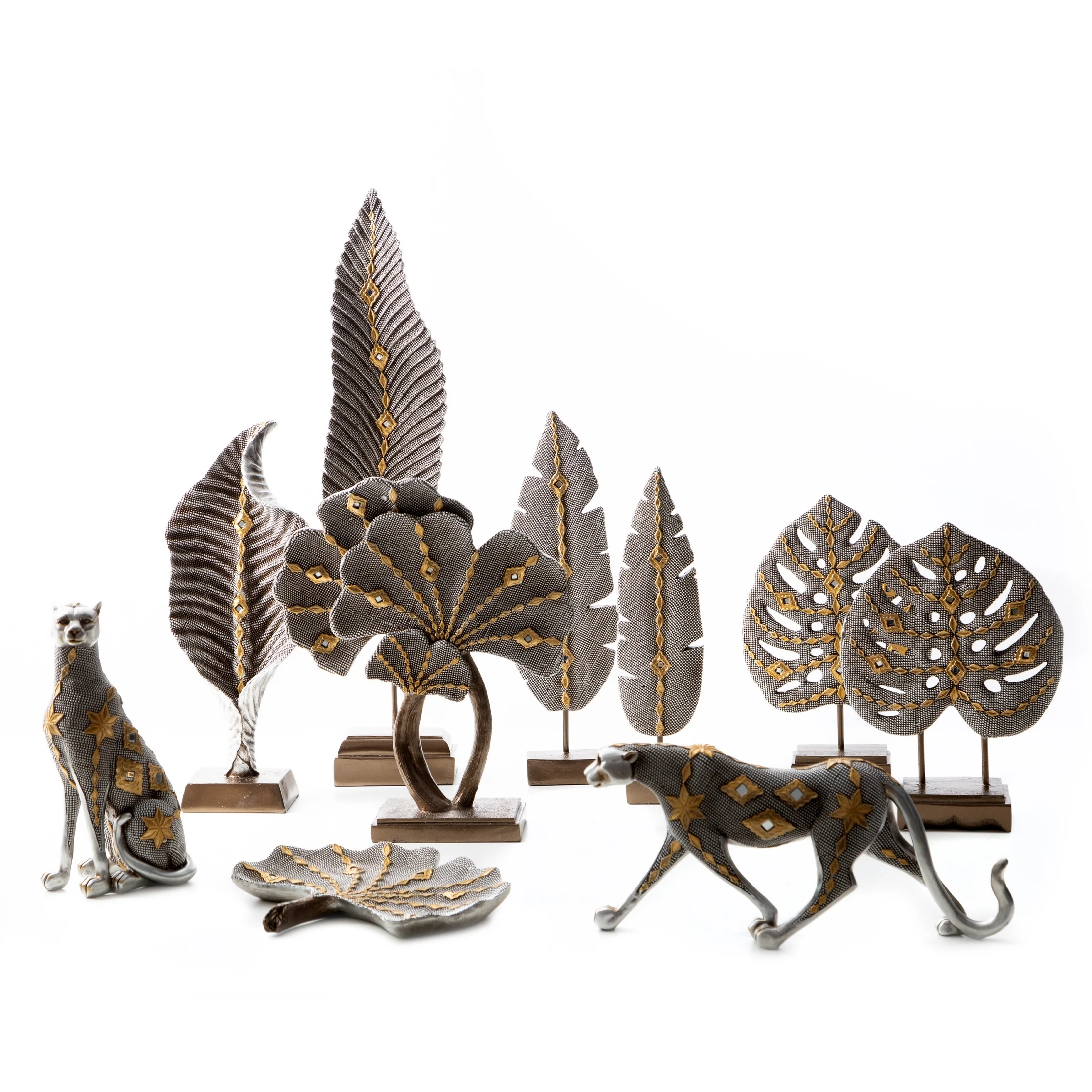 Liść miłorzębu figurka ceramiczna srebrno-złota