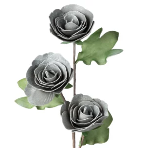 Kwiat sztuczny kamelia srebrny z pianki foamiran 77 cm
