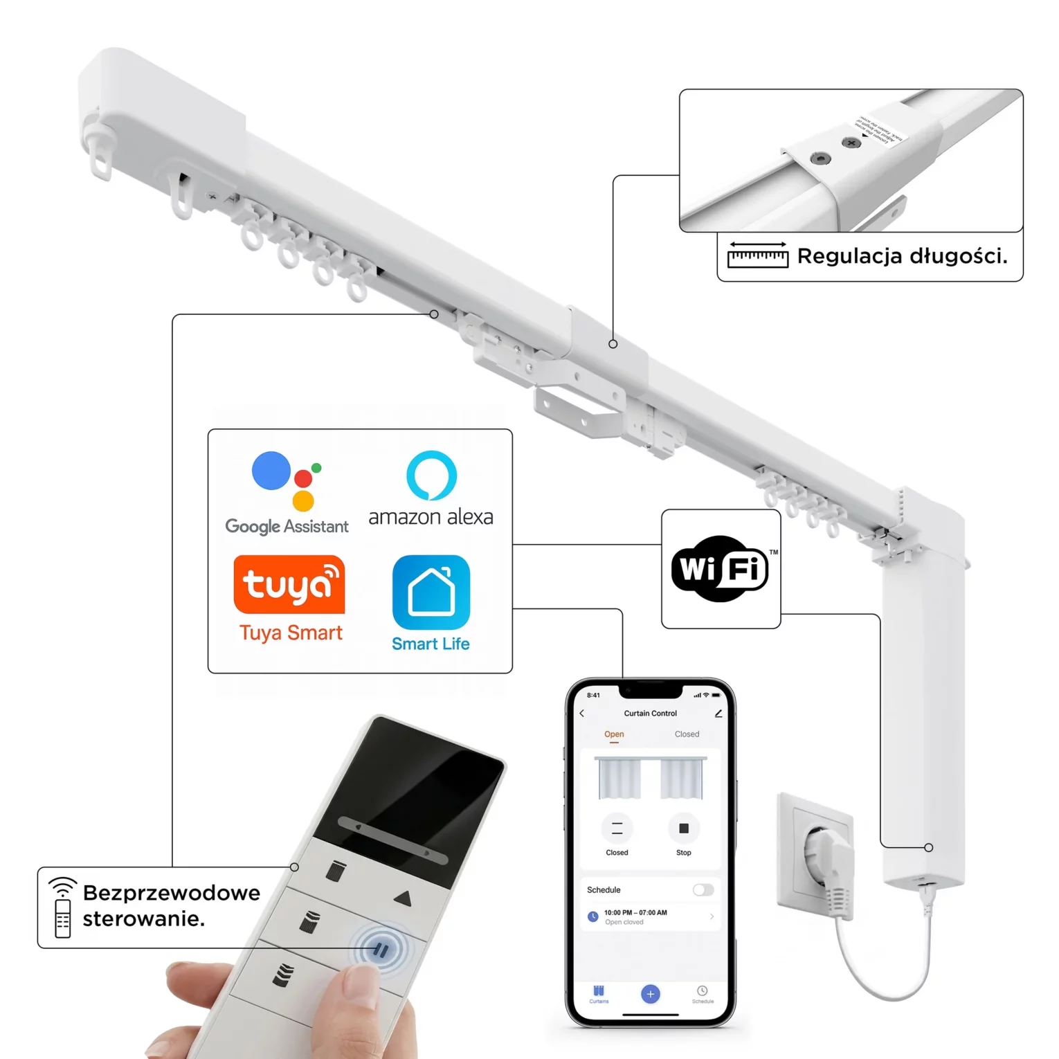 Karnisz elektryczny teleskopowy Creativa 250-450 cm 230V Wi-Fi z pilotem
