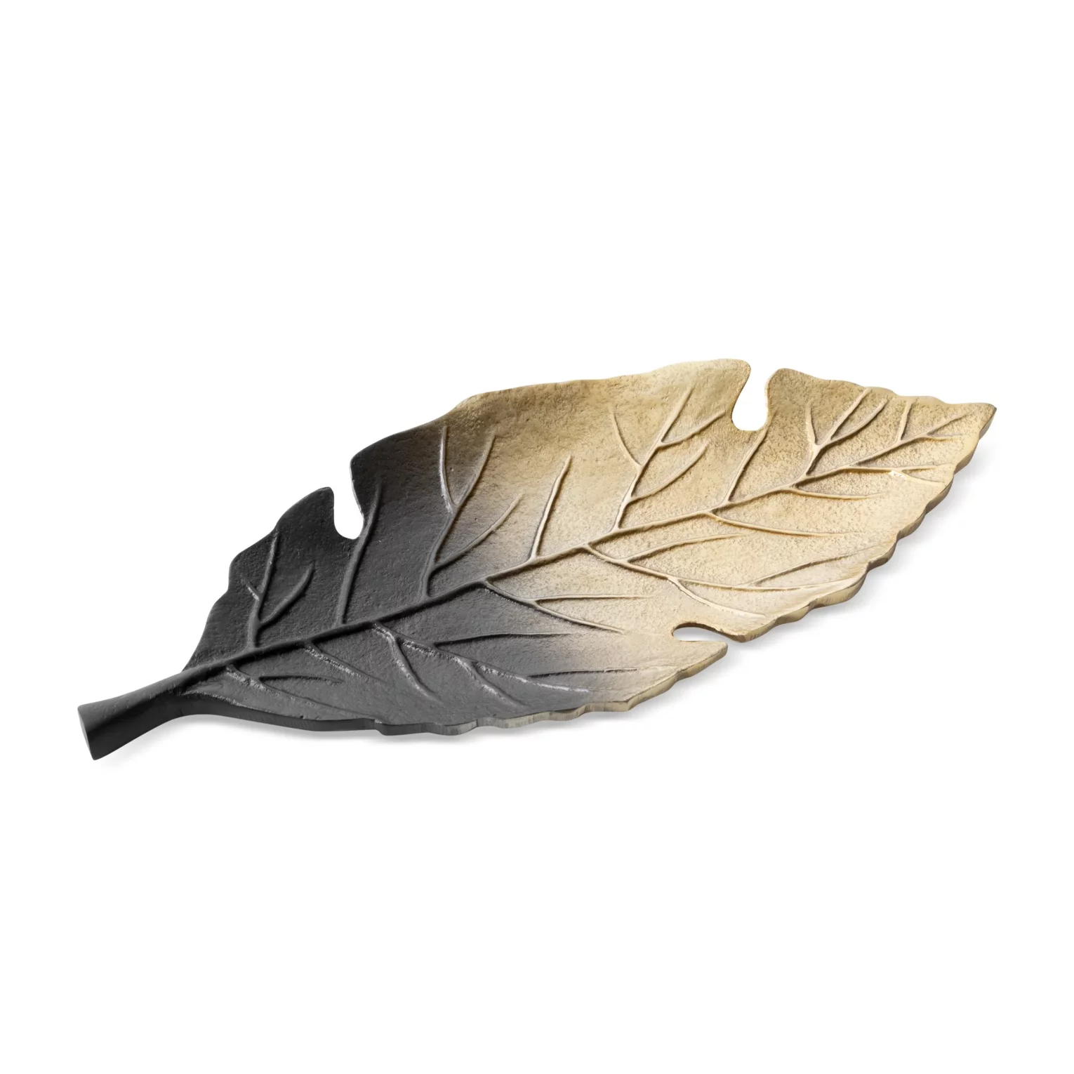 Patera metalowa  czarno-złota w formie liścia z wytłoczeniami 34x19x12 cm KELSI