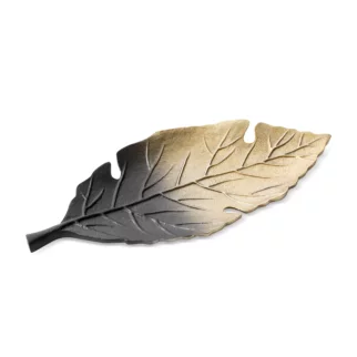 Patera metalowa  czarno-złota w formie liścia z wytłoczeniami 34x19x12 cm KELSI