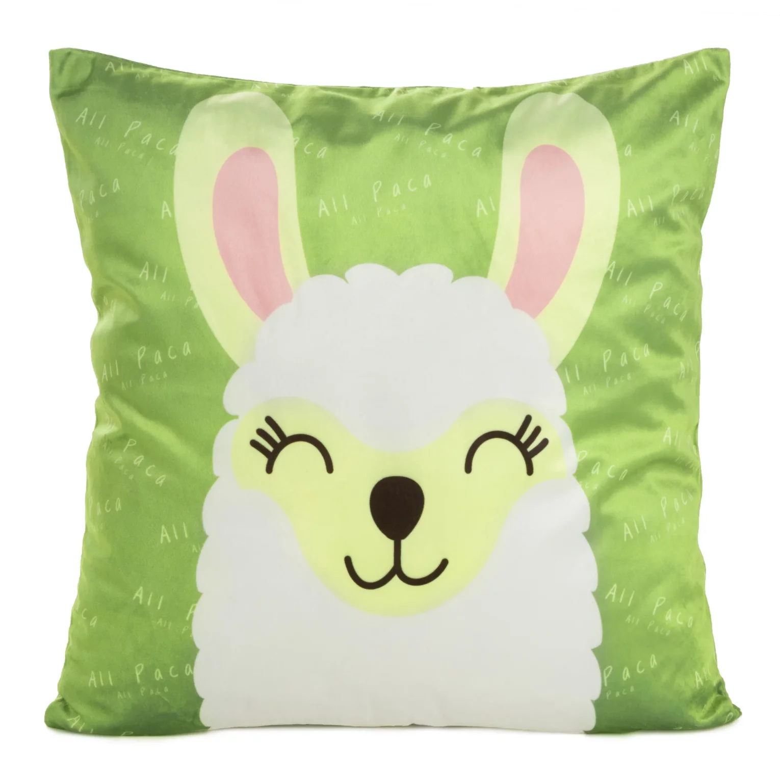 Poszewka na poduszkę 45x45 cm welwetowa, zielono biała z motywem lamy KIDS 2 DESIGN 91