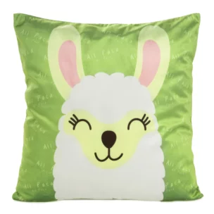 Poszewka na poduszkę 45x45 cm welwetowa, zielono biała z motywem lamy KIDS 2 DESIGN 91