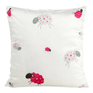 Poszewka na poduszkę 45x45 cm welwetowa, biało różowa z motywem baranków KIDS 3 DESIGN 91