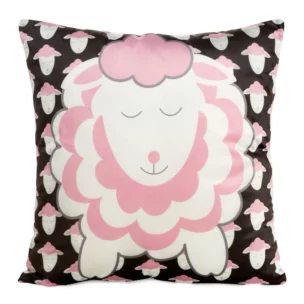 Poszewka na poduszkę 45x45 cm welwetowa, czarno różowa z motywem baranków KIDS 7 B DESIGN 91