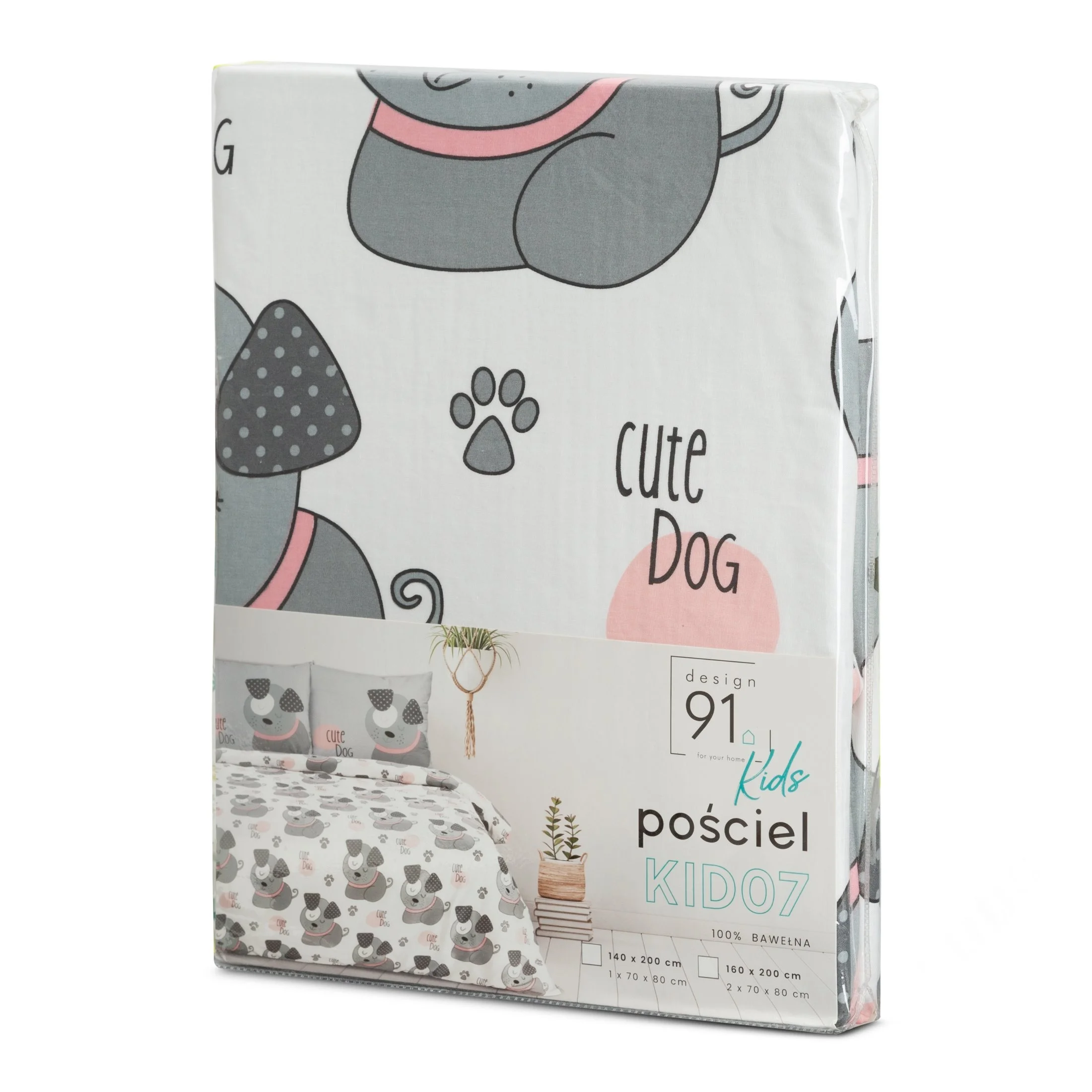Pościel dziecięca 160x200 cm bawełniana kolor biały, szary z motywem piesków Design 91