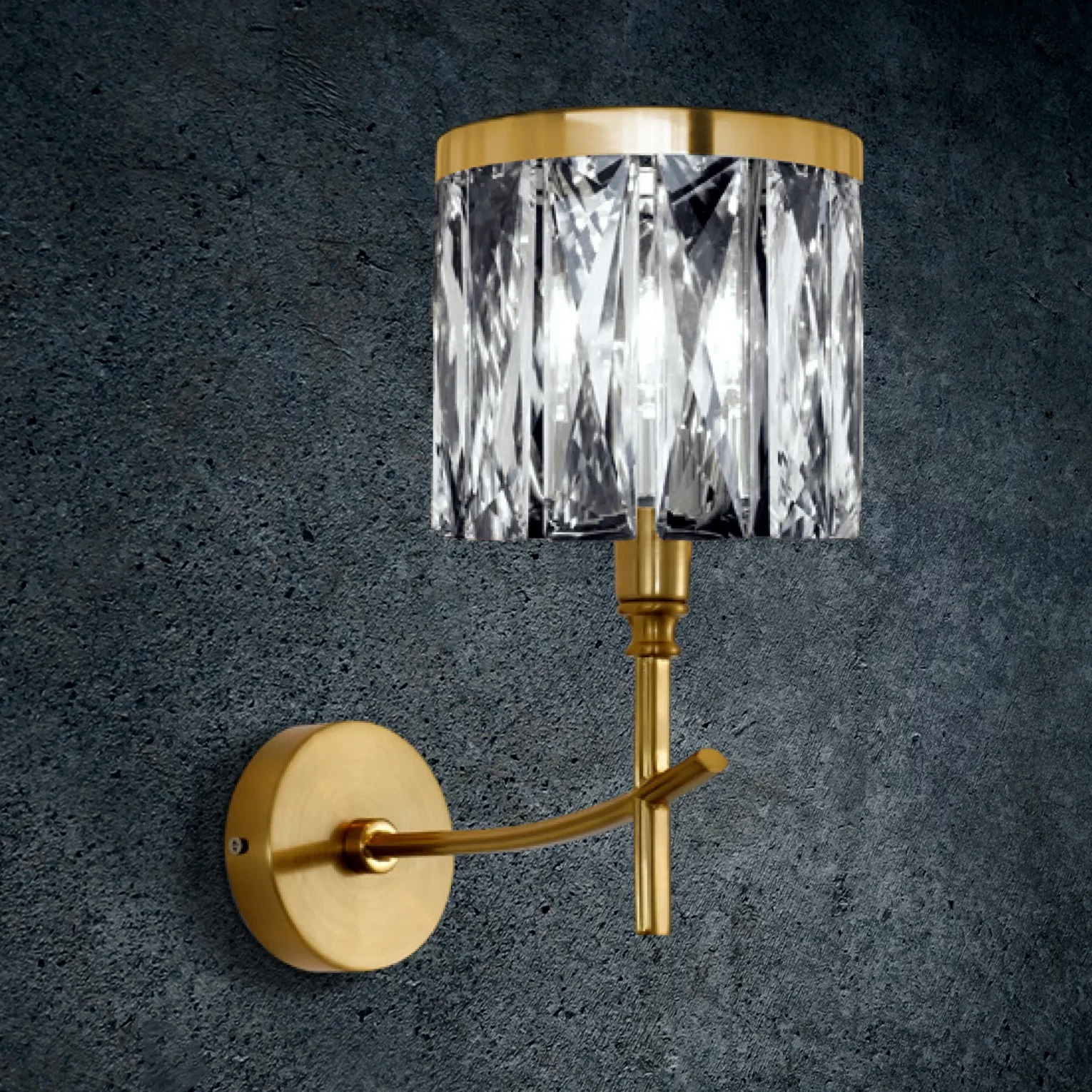 Kinkiet - lampa ścienna do salonu transparentno, złota zdobiona kryształkami 25x13x30 cm KRYSTAL