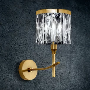 Kinkiet - lampa ścienna do salonu transparentno, złota zdobiona kryształkami 25x13x30 cm KRYSTAL