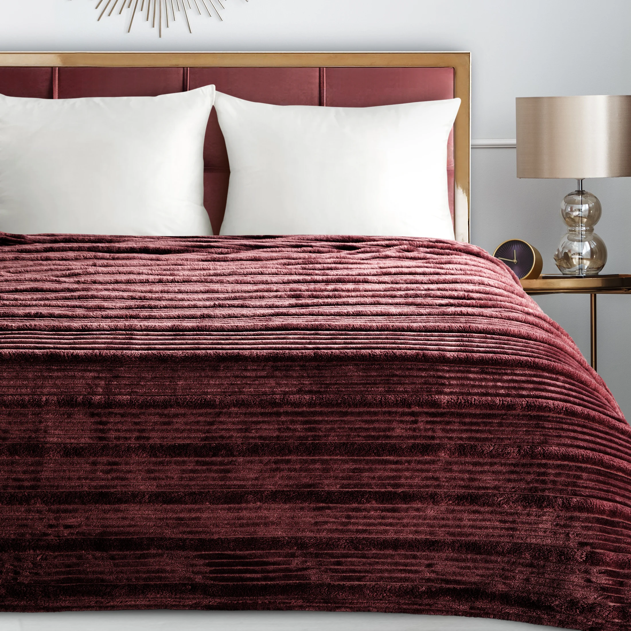 Koc 150x200 cm burgundowy, typu flano z wzorem 3D NINA