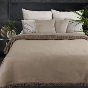 Koc bawełniano, akrylowy 150x200 cm ciemnobeżowy z frędzlami AKRYL 7 Eurofirany Premium