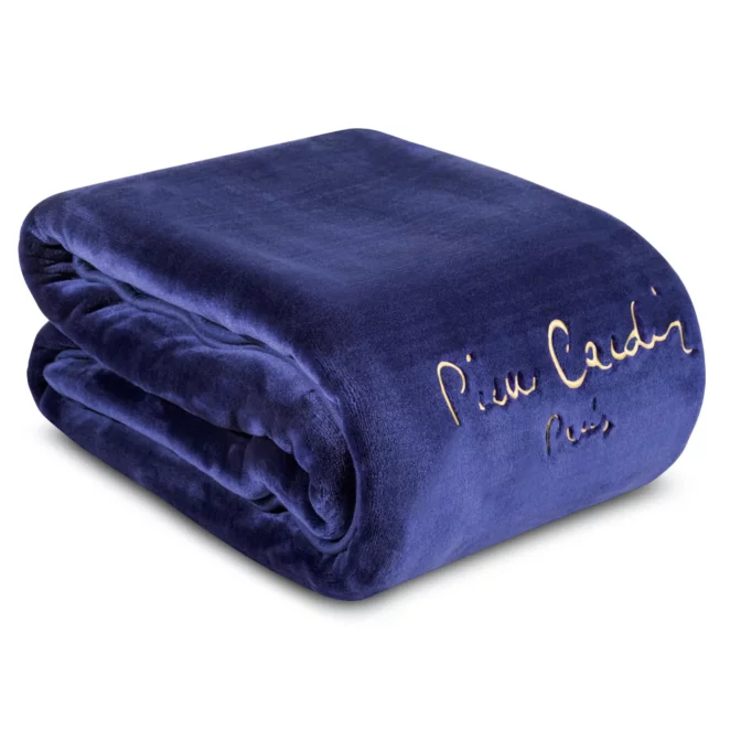 Koc 160x220 cm granatowy o wysokiej gramaturze z haftowanym logo CLARA Pierre Cardin