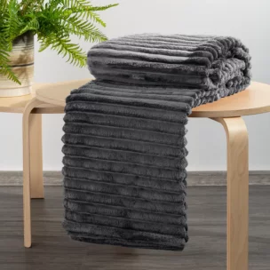 Koc flano 200x220 cm stalowy zdobiony wytłaczanym wzorem z efektem 3D SOFT Design 91