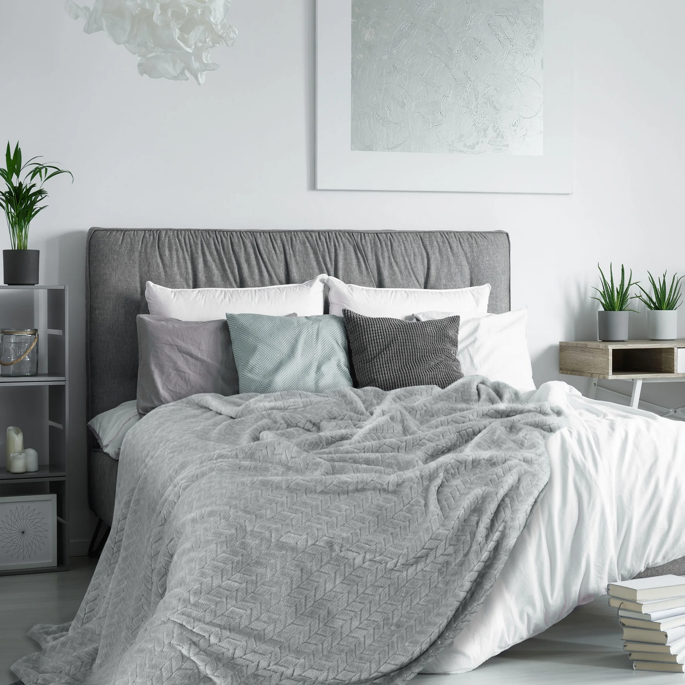 Koc 220x200 cm szary miękki w dotyku z wytłaczanym wzorem CINDY Design 91