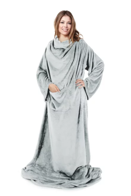 Koc z rękawami z miękkiego polaru 150x180 cm srebrny TV TONY Design 91